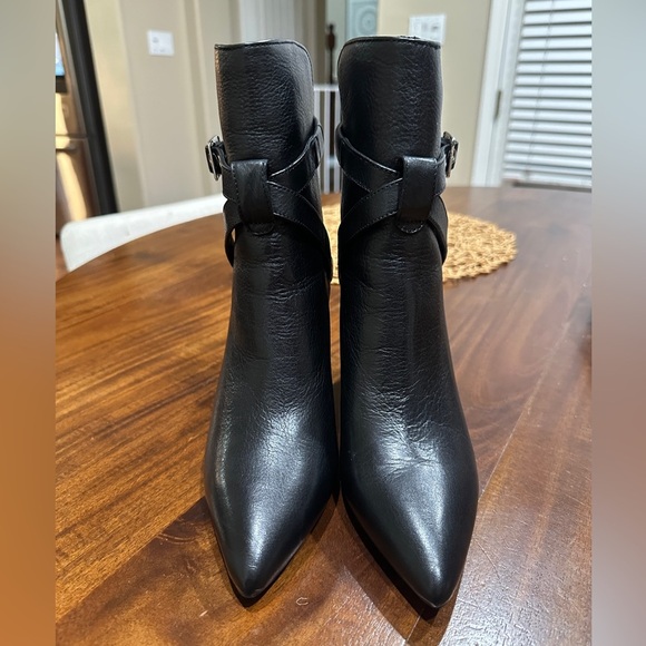 Paige Camille Pointed Toe Black Leather Buckle Straps Boots - Picture 7 of 9